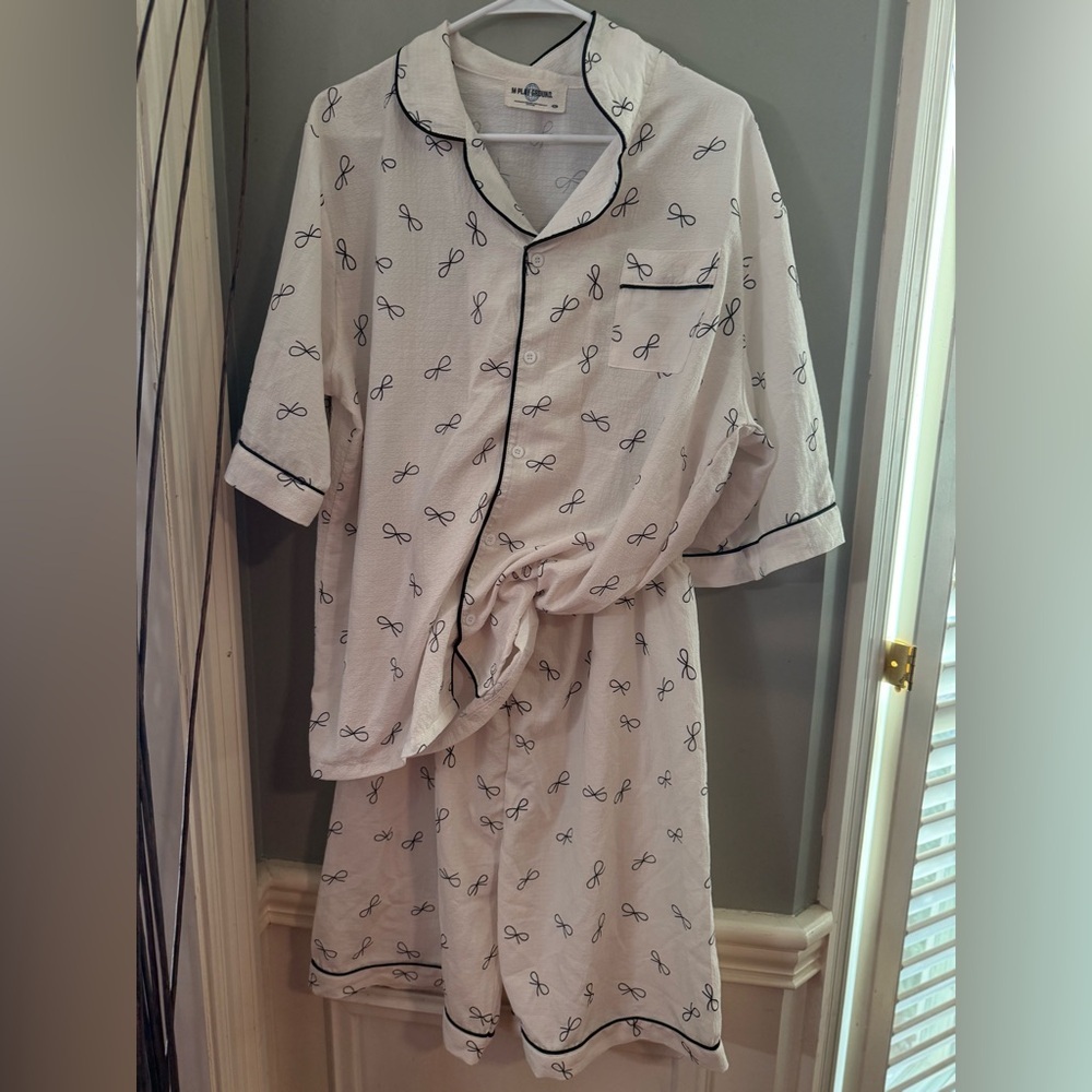Women's Cream Pajama Set with Black Accents